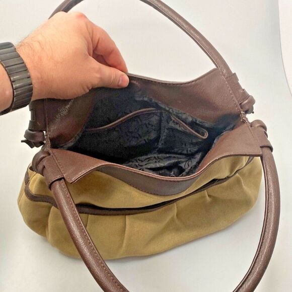 Simply Vera Vera Wang Shoulder Bag Hobo Purse Pebbled Leather Canvas - Picture 4 of 13